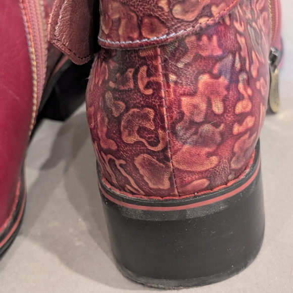 L'ATISTE Burgundy & Patterned Ankle Booties - Picture 4 of 7
